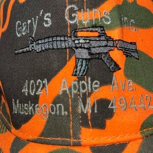 Gary’s Guns HAT Orange CAMO HAT Tan Green Hunting Brim Adjustable Snapback GUNS